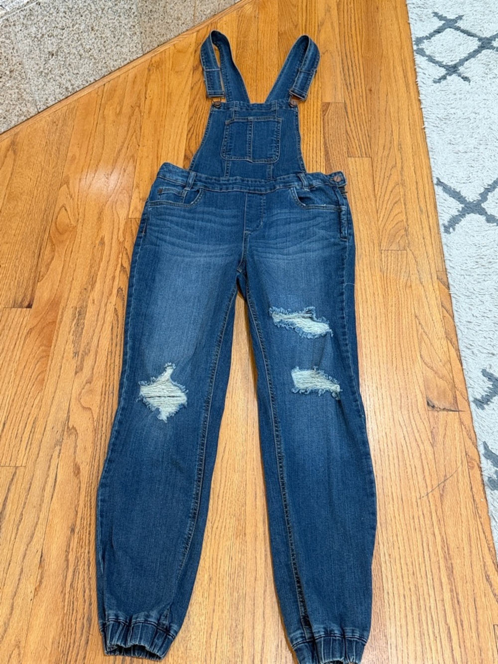 Dollhouse Dark Blue Distressed Denim Overalls
